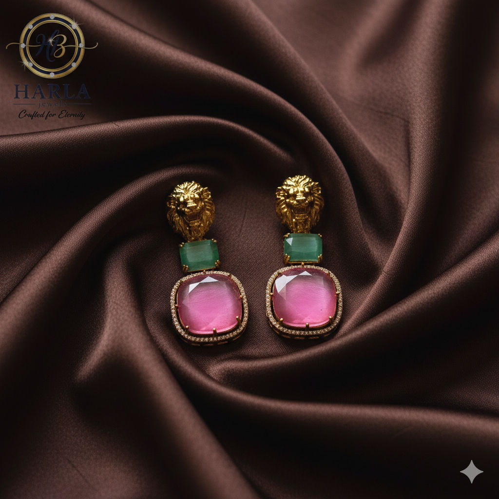 Lion Majestry Pink & green Earring