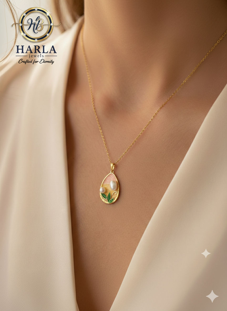 Gold Enamel Sunrise Pendant Chain