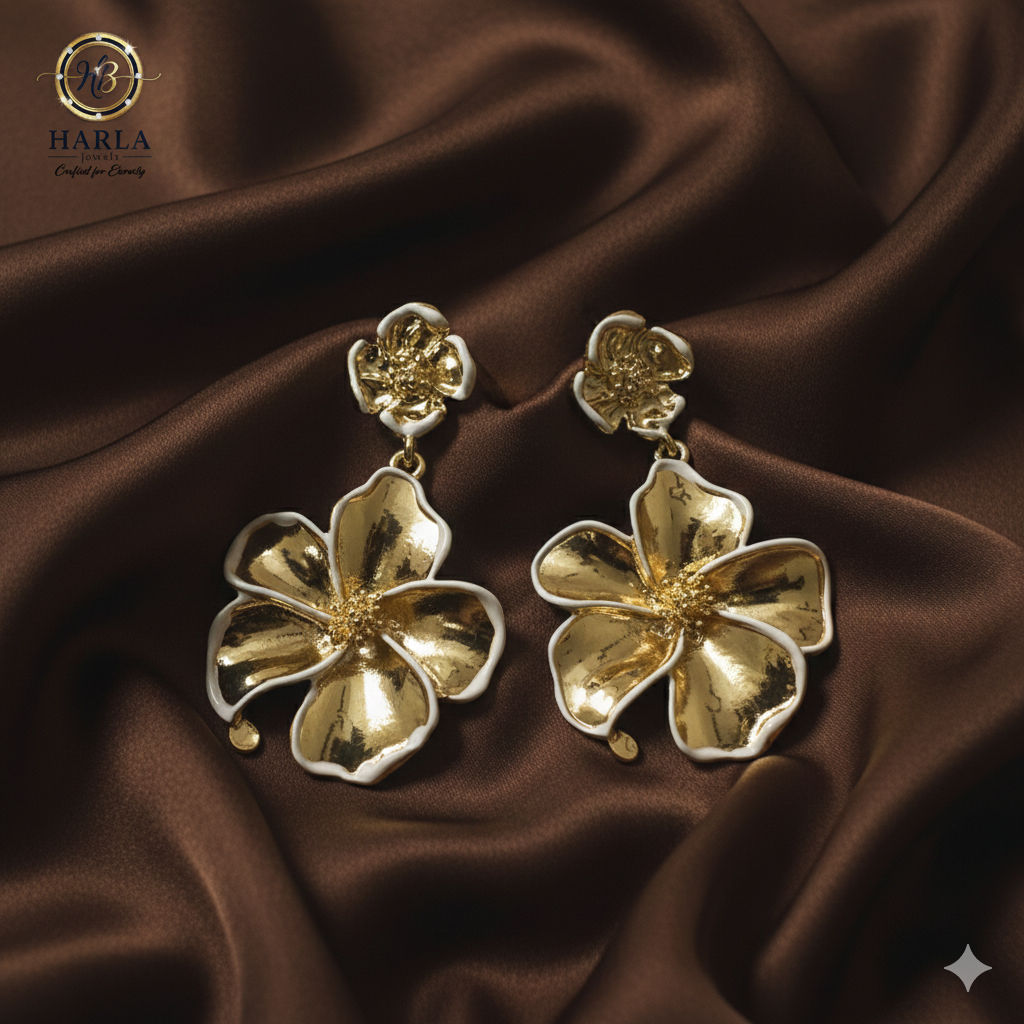 Golden White  Floral Drop Earring