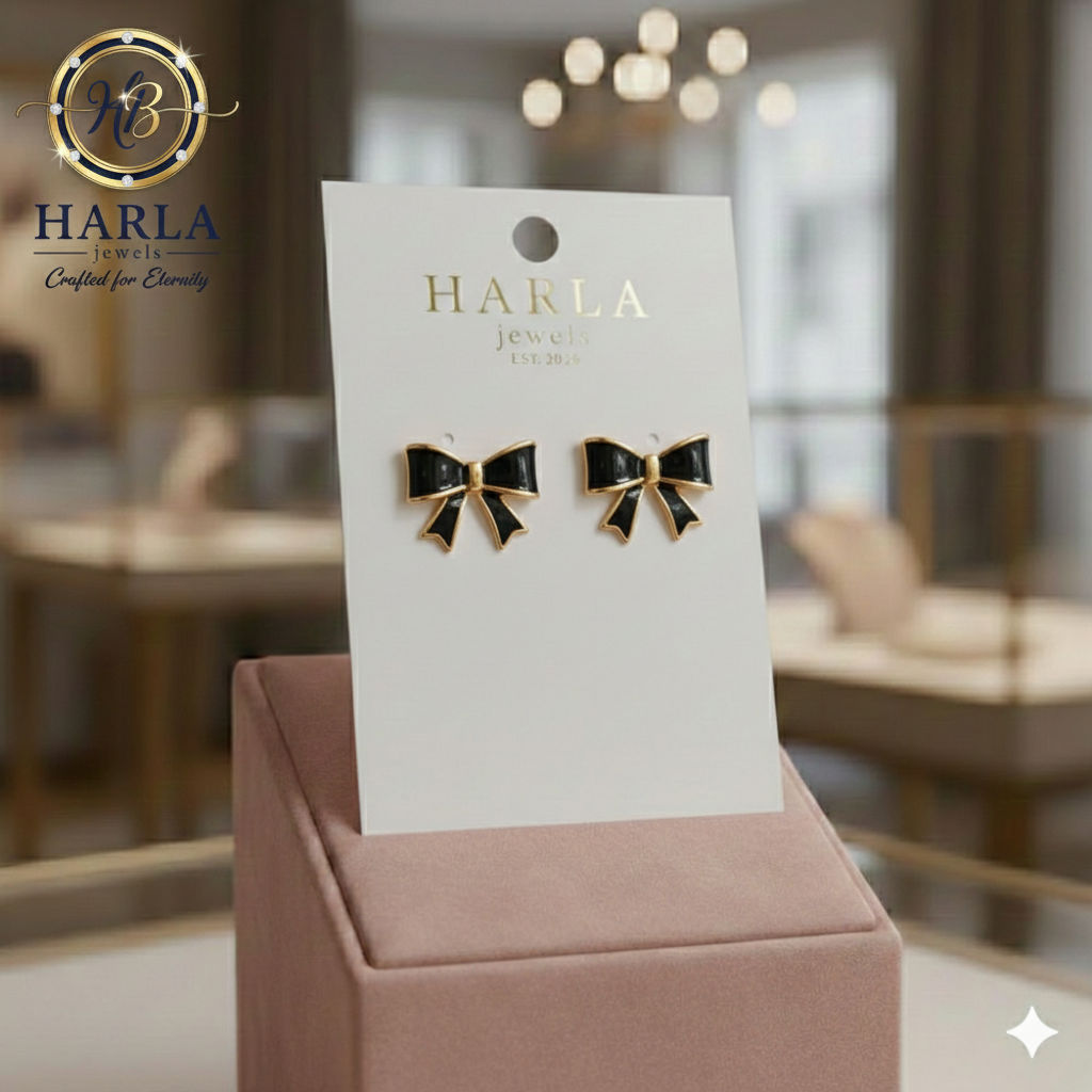 Bow Black Enamel Studs