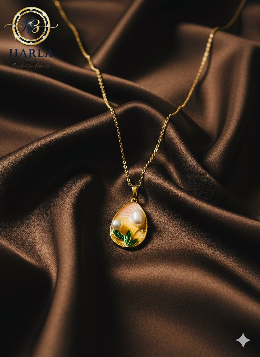 Gold Enamel Sunrise Pendant Chain