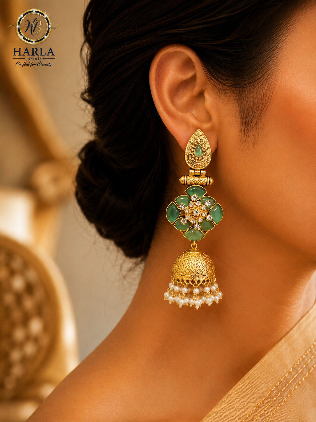 Mint Bloom Jhumka Earrings
