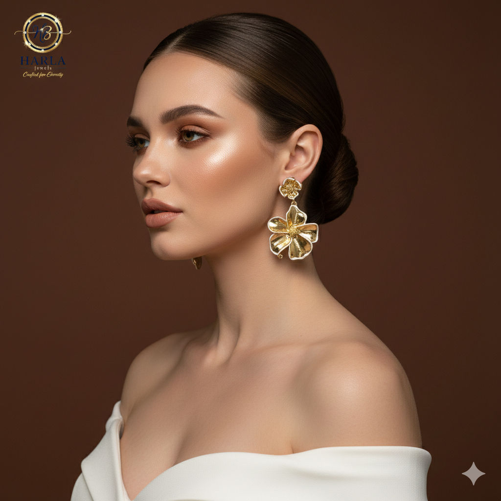 Golden White  Floral Drop Earring