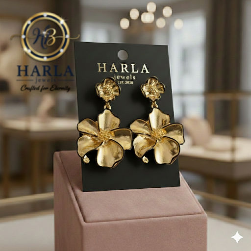 Golden Black Floral Drop Earring