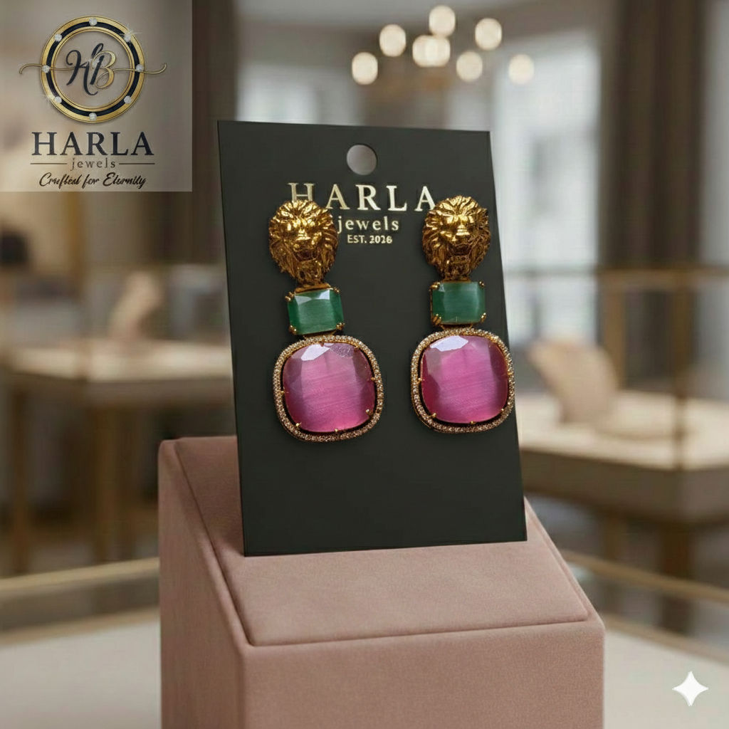 Lion Majestry Pink & green Earring