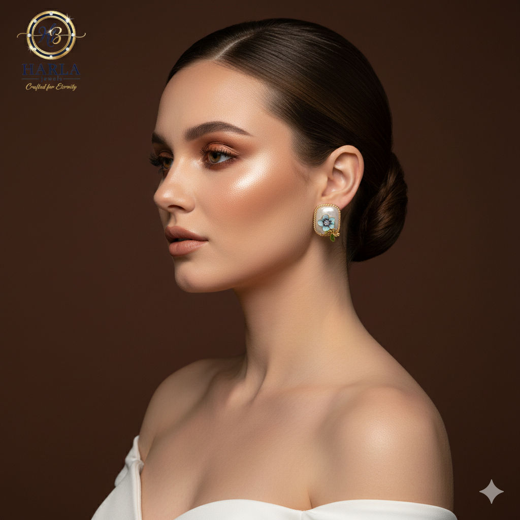White Enamel Pearl earring