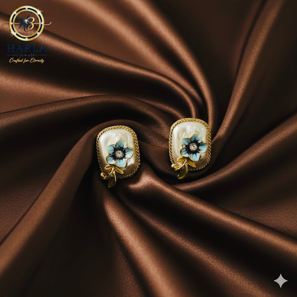White Enamel Pearl earring
