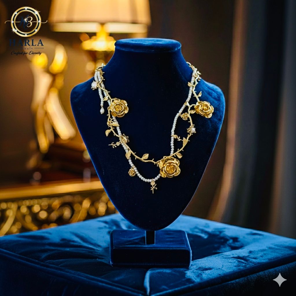 Golden Floral Cascade Necklace