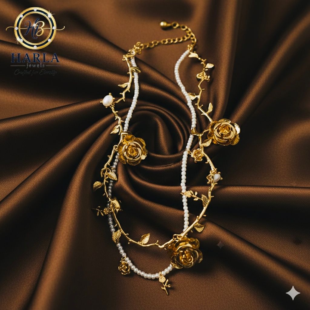 Golden Floral Cascade Necklace