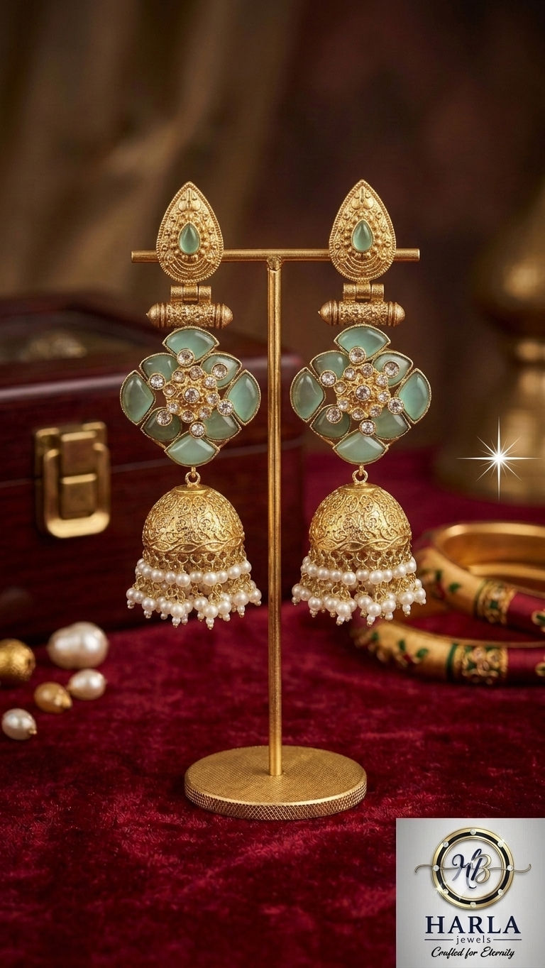 Mint Bloom Jhumka Earrings