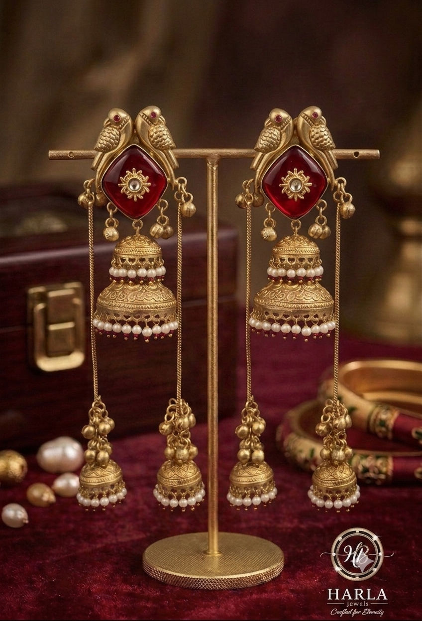 Royal Parrot Ruby Jhumka Earrings