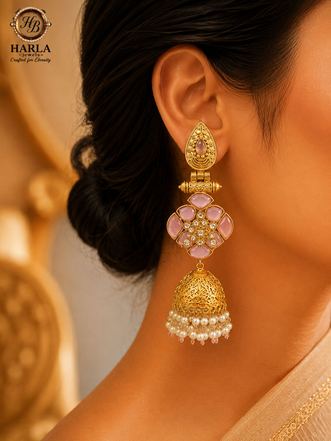Blush Bloom Jhumka Earrings