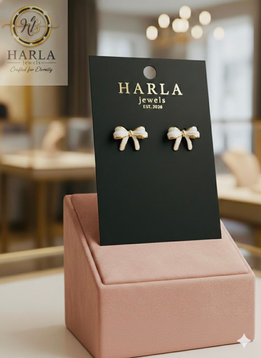 Bow White Enamel Studs