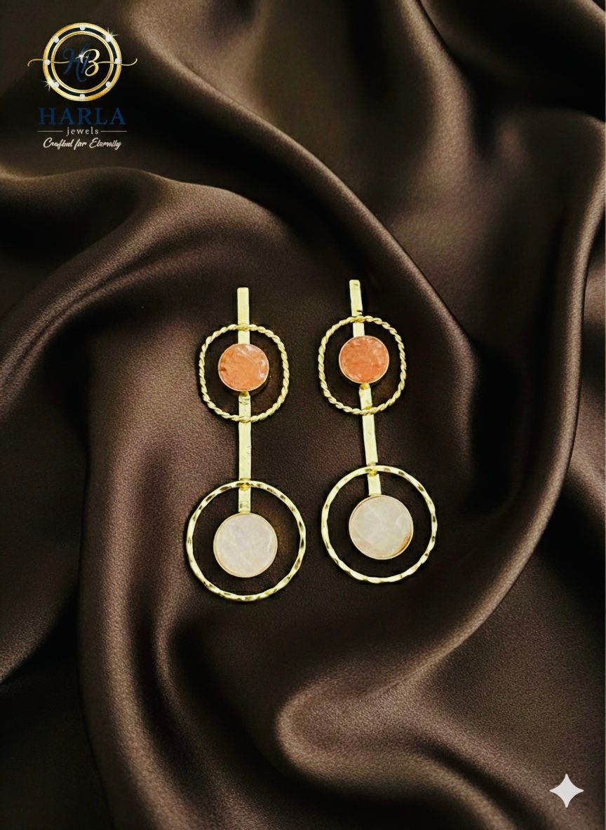 Dual-circle gemstone drop earring