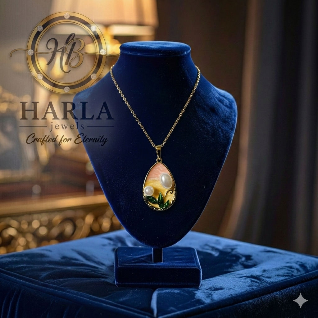 Gold Enamel Sunrise Pendant Chain