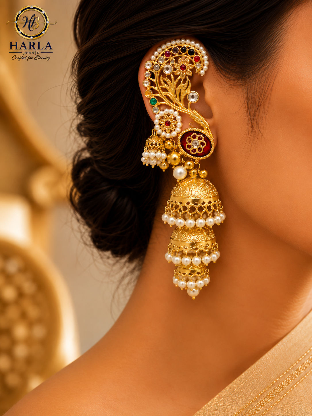 Royal Paisley Pearl Jhumka Earrings