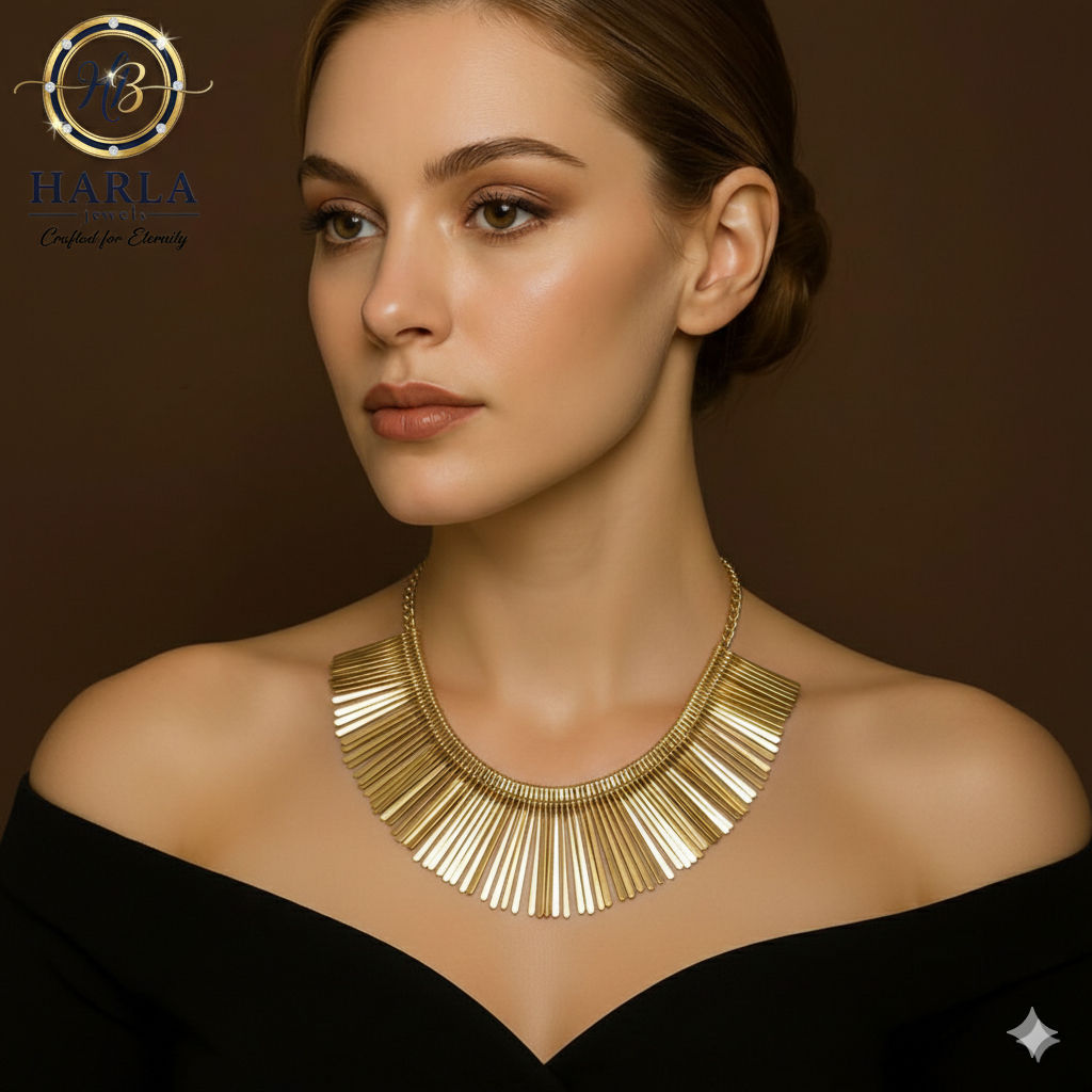 Golden Fringe Statement Necklace