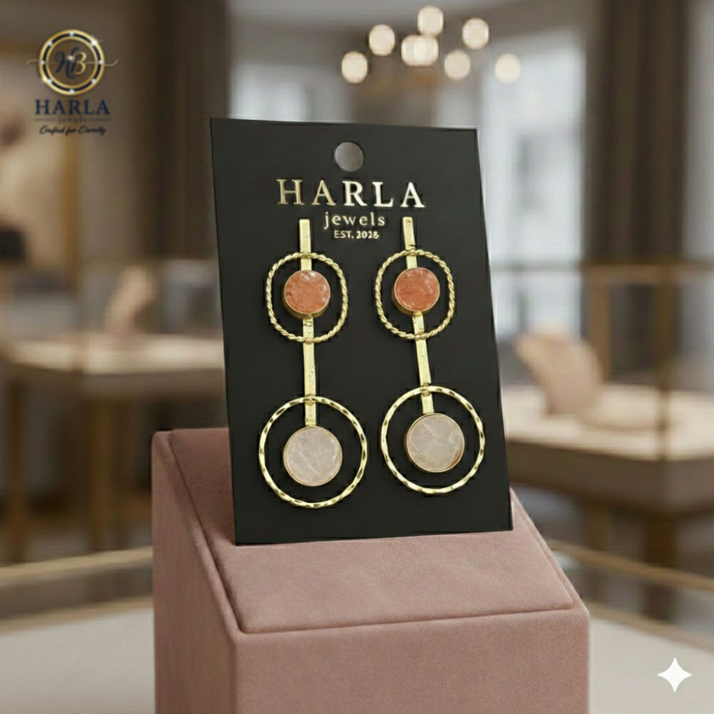 Dual-circle gemstone drop earring