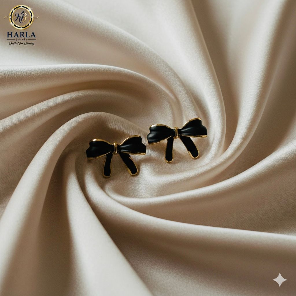 Bow Black Enamel Studs