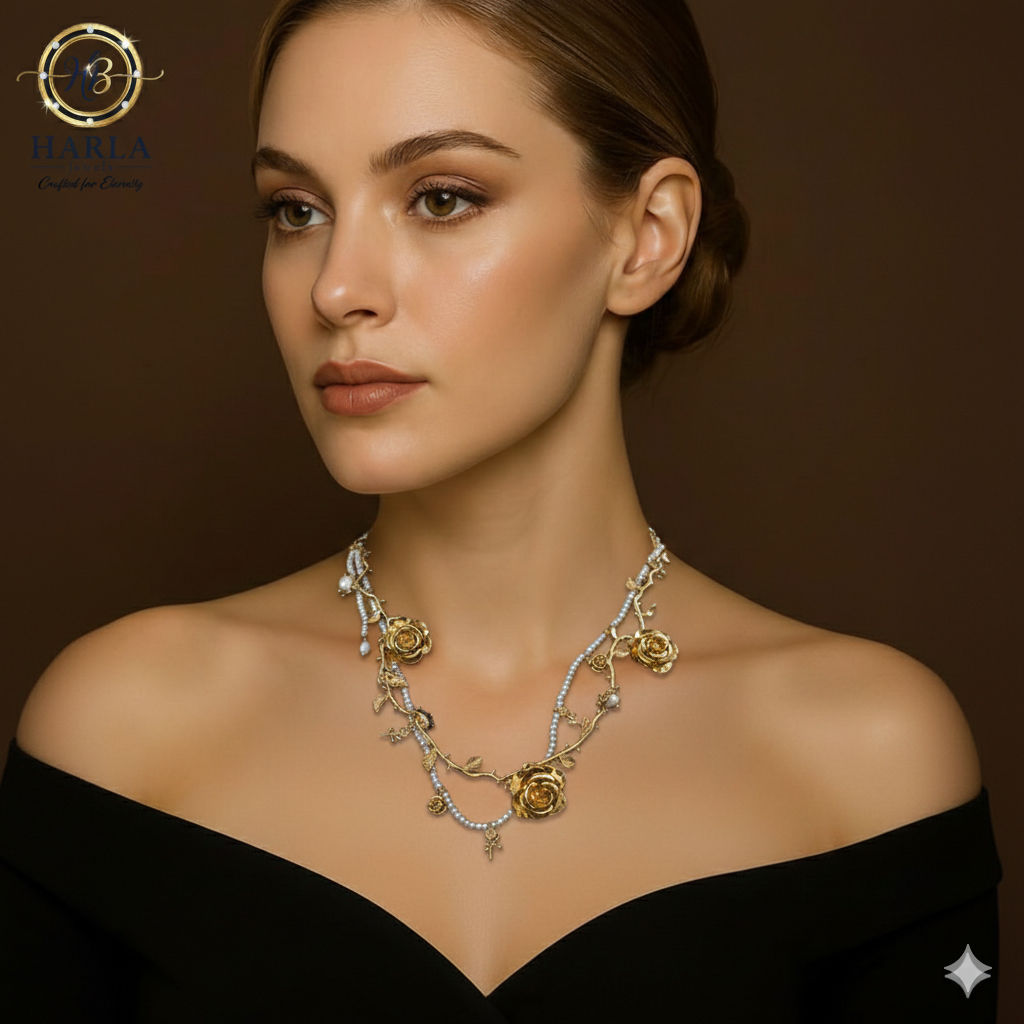 Golden Floral Cascade Necklace