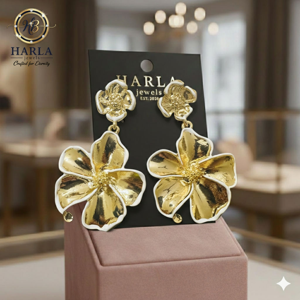 Golden White  Floral Drop Earring