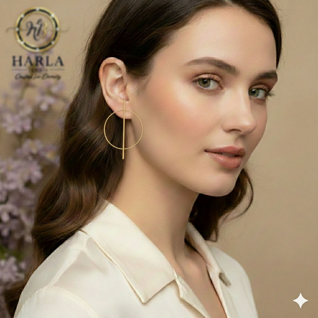 Circle bar gold hoop earring