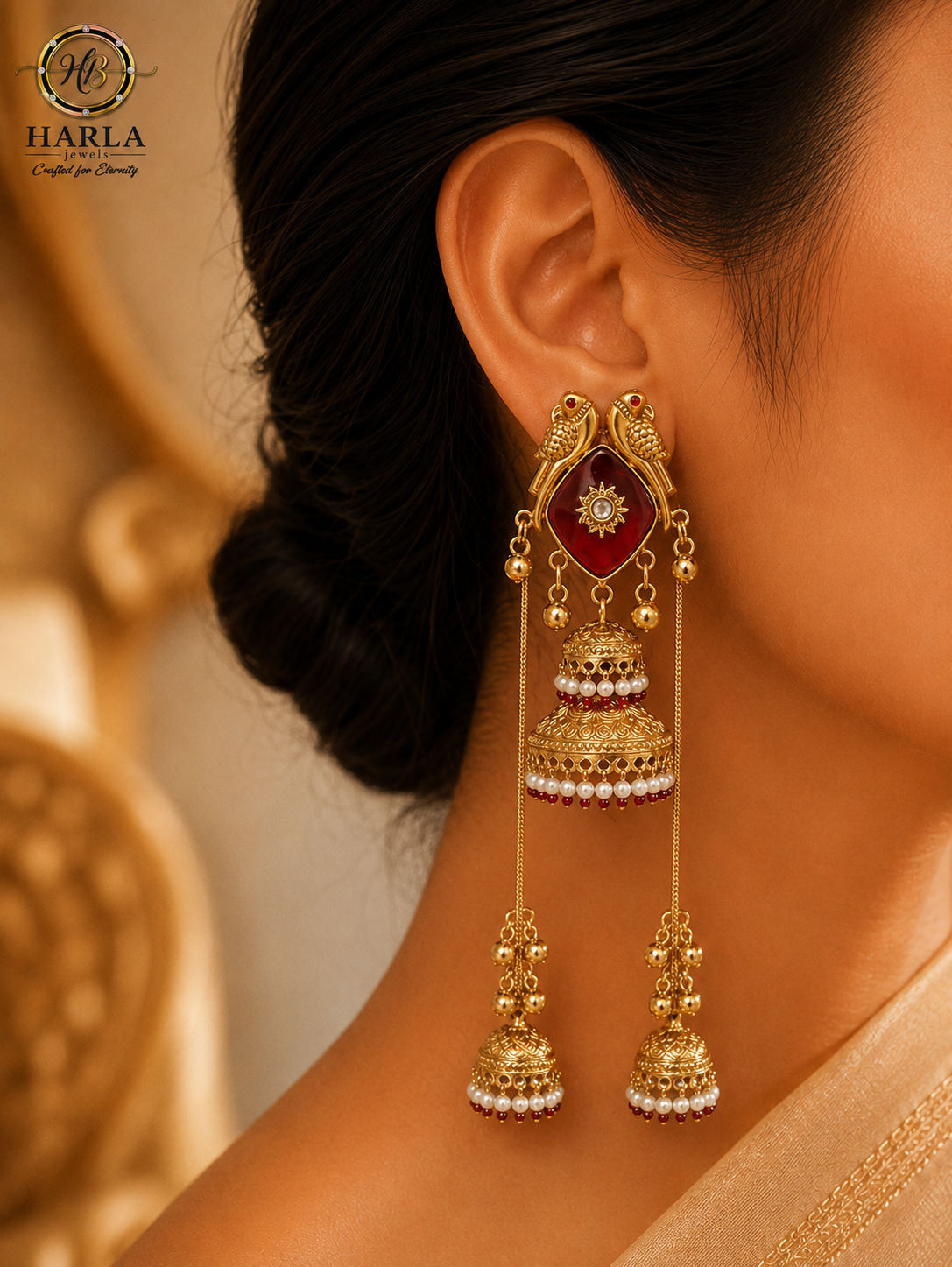 Royal Parrot Ruby Jhumka Earrings