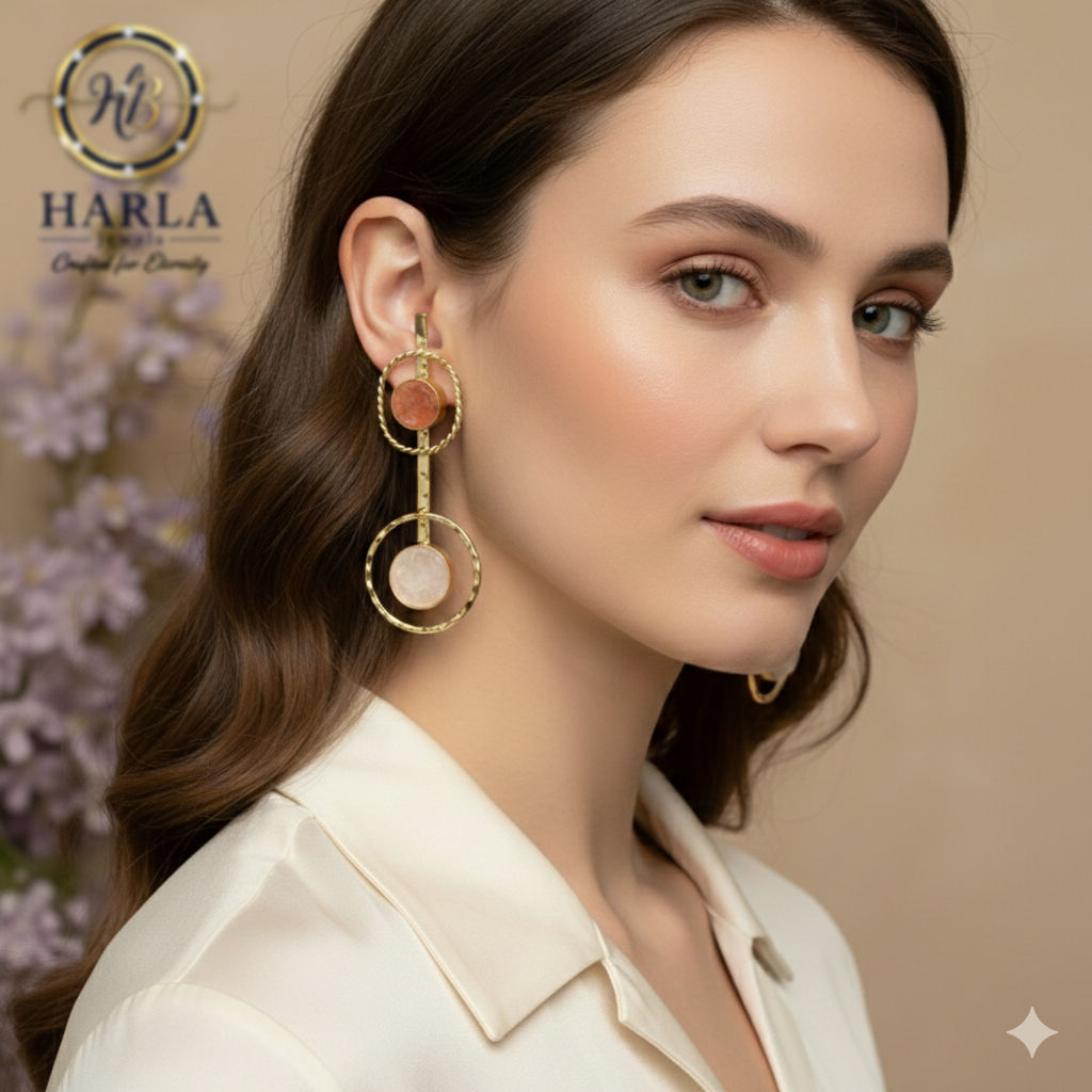 Dual-circle gemstone drop earring