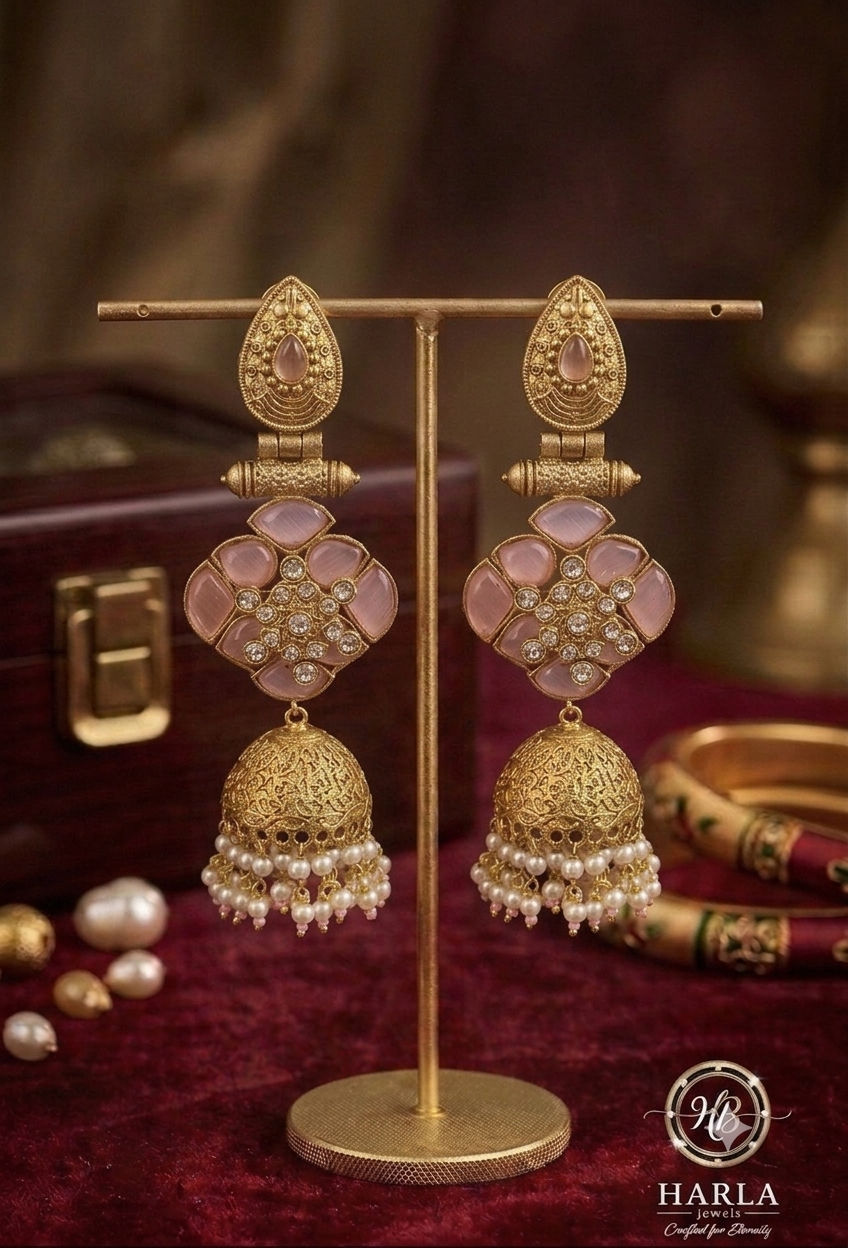 Blush Bloom Jhumka Earrings