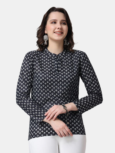 POPWINGS - Women Casual Pure Cotton Black & White Booti Printed Short ...