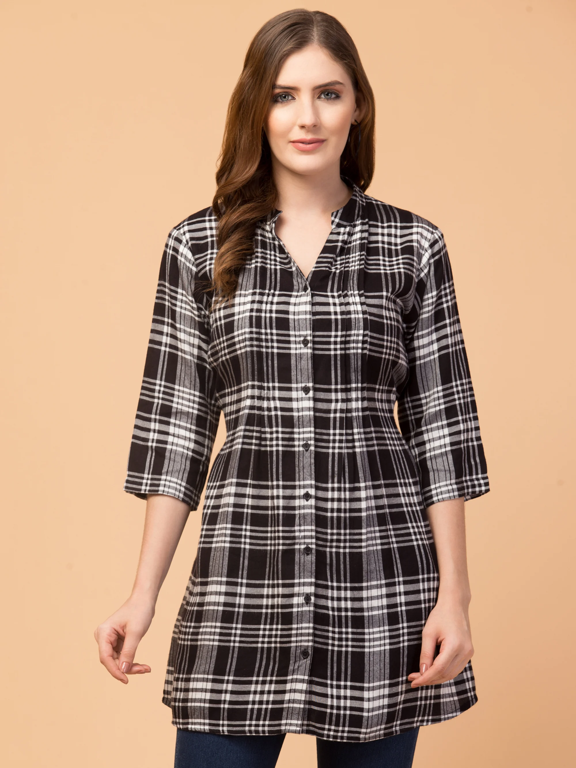 HIVE91 - Hive91 Women Black and White Checked Tunic Made of Cotton ...